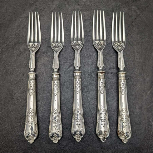 Around 1879 British Antique Sterling Silver Handle Cutlery Set in Wooden Box