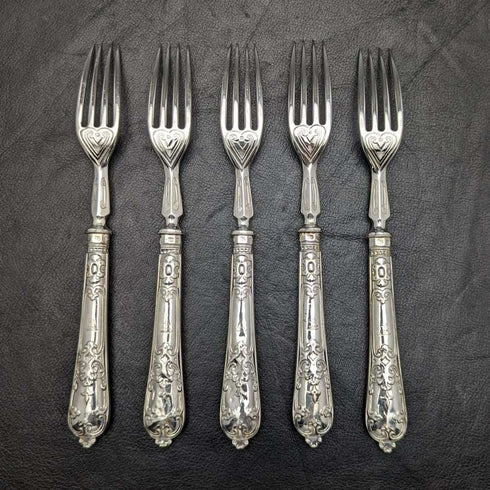 Around 1879 British Antique Sterling Silver Handle Cutlery Set in Wooden Box