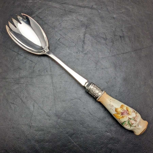 British Vintage Pottery Handle Salad Server Set