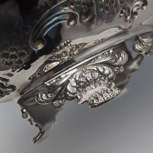 British Antique Silver Plate Large Basket Flower Engraving Operating Handle 548g