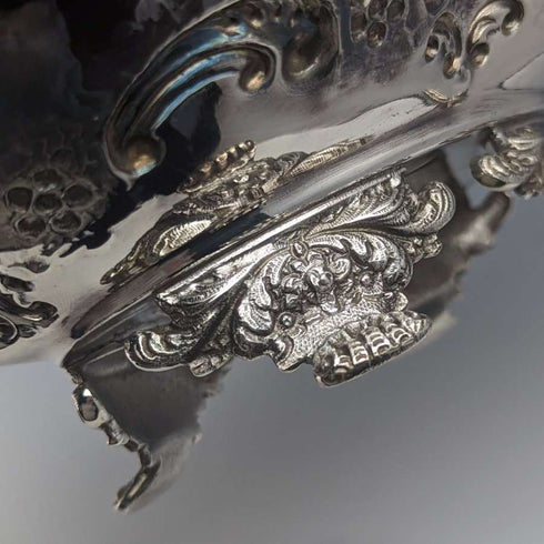 British Antique Silver Plate Large Basket Flower Engraving Operating Handle 548g