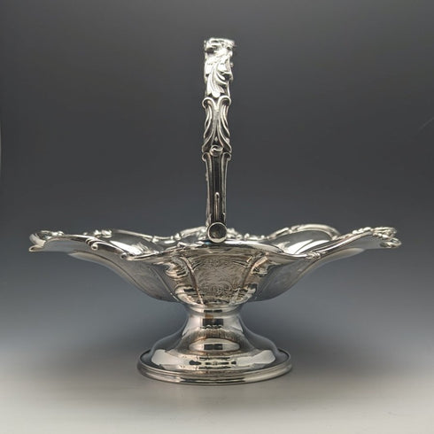 英国アンティーク シルバープレート製 大型バスケット 稼働ハンドル 836g