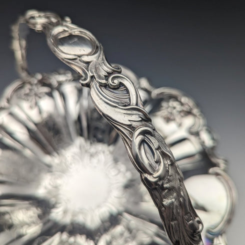 英国アンティーク シルバープレート製 大型バスケット 稼働ハンドル 836g