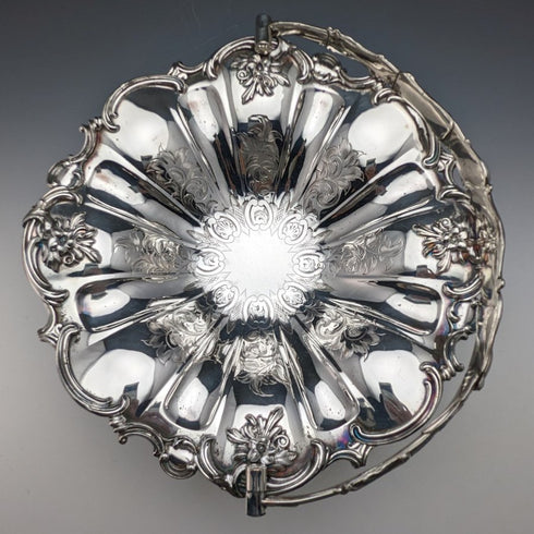 英国アンティーク シルバープレート製 大型バスケット 稼働ハンドル 836g