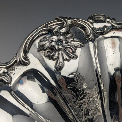 英国アンティーク シルバープレート製 大型バスケット 稼働ハンドル 836g