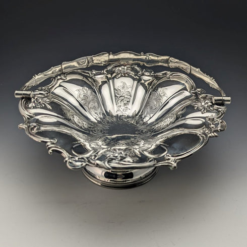 英国アンティーク シルバープレート製 大型バスケット 稼働ハンドル 836g