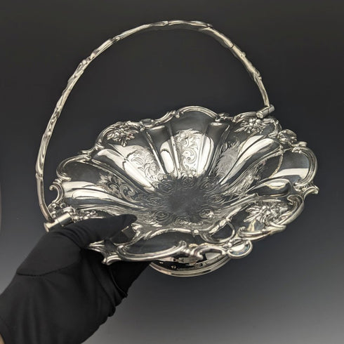 英国アンティーク シルバープレート製 大型バスケット 稼働ハンドル 836g