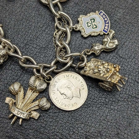 British vintage sterling silver charm bracelet 73g