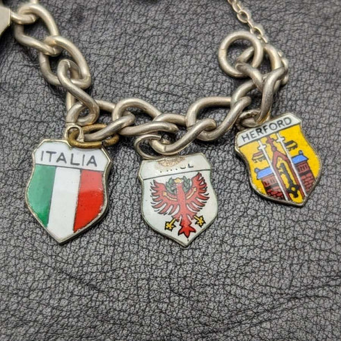 Pulsera de dijes de plata esterlina vintage británica, 23 g