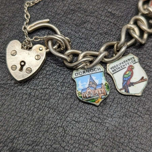 Pulsera de dijes de plata esterlina vintage británica, 23 g
