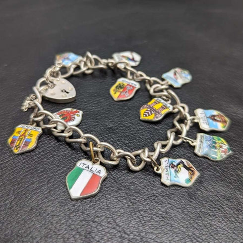 Pulsera de dijes de plata esterlina vintage británica, 23 g