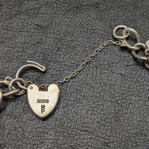 Pulsera de dijes de plata esterlina vintage británica, 23 g