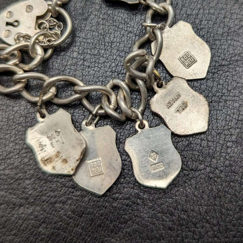 Pulsera de dijes de plata esterlina vintage británica, 23 g