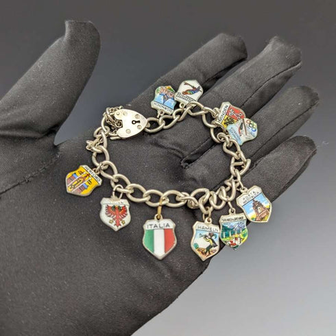 Pulsera de dijes de plata esterlina vintage británica, 23 g
