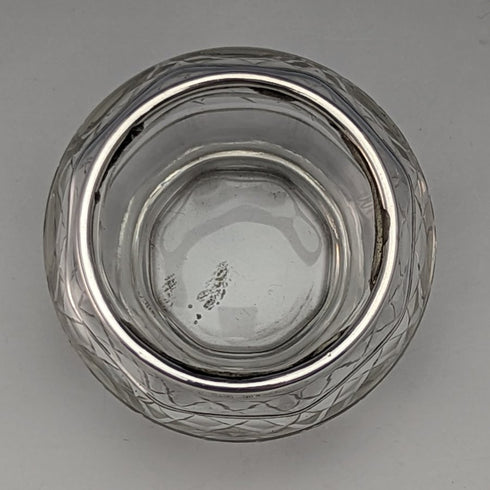 1923 British antique cut glass salt cellar pure silver decoration 61g