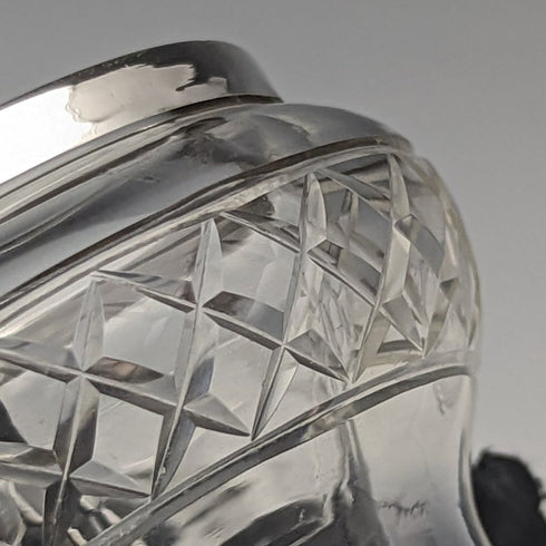 1923 British antique cut glass salt cellar pure silver decoration 61g