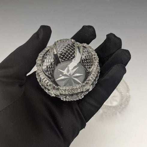 英国复古切花玻璃盐碟一对 141克