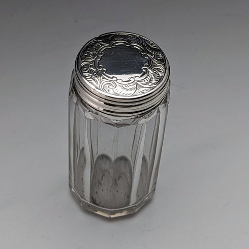 1882 British Antique Small Glass Bottle Pure Silver Lid 110g
