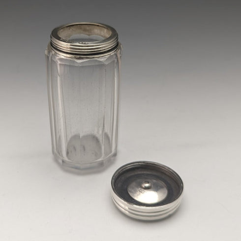 1882 British Antique Small Glass Bottle Pure Silver Lid 110g