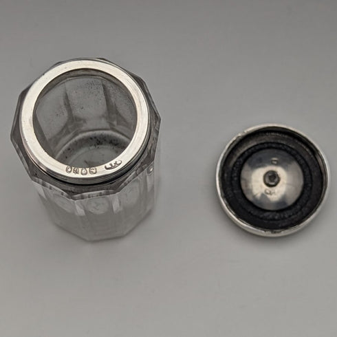 1882 British Antique Small Glass Bottle Pure Silver Lid 110g