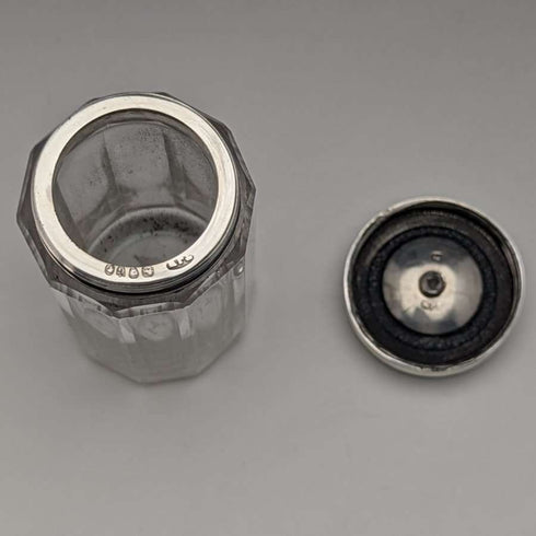 1882 British Antique Small Glass Bottle Pure Silver Lid 110g