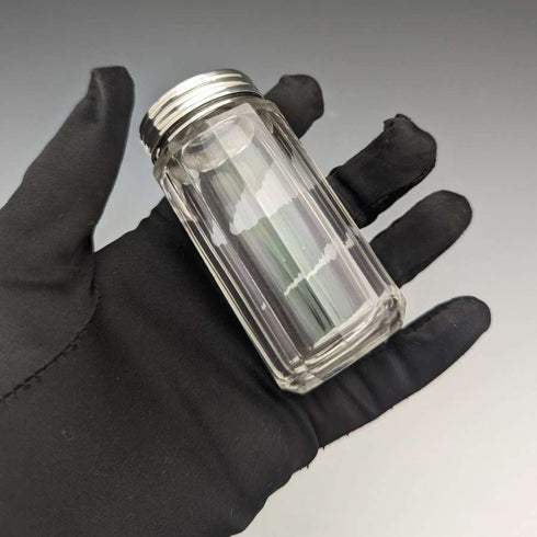 1882 British Antique Small Glass Bottle Pure Silver Lid 110g