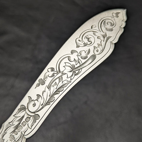 1860 English antique silver plate fish knife set of 6 in tray