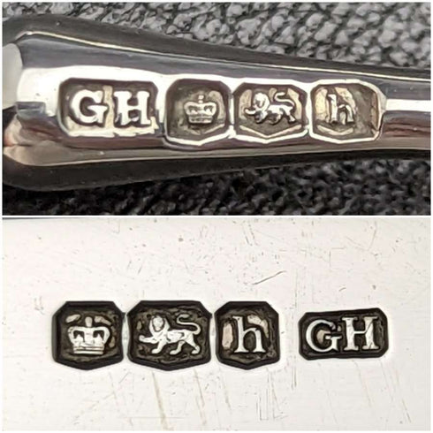 1925年 英国ヴィンテージ 白蝶貝ハンドル 純銀ブレード デザートカトラリー4x2セット