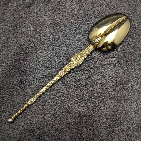 1901 British antique pure silver gold plated anointing spoon set of 12 in a case