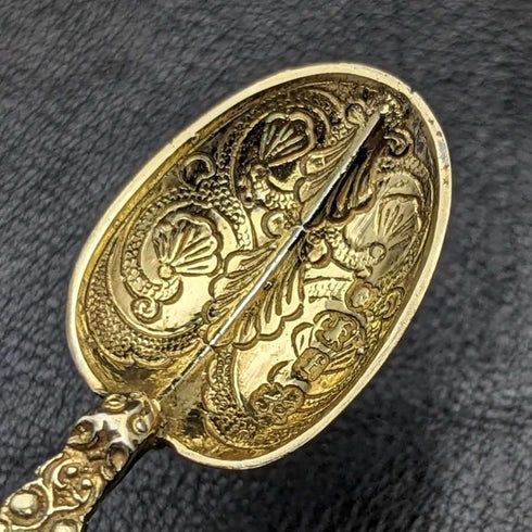 1901 British antique pure silver gold plated anointing spoon set of 12 in a case