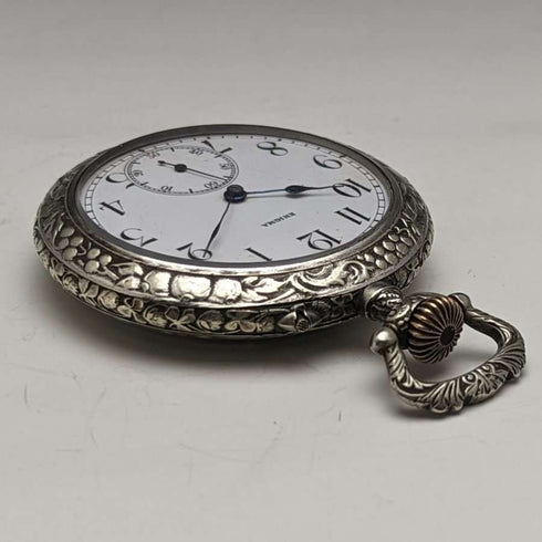 Swiss Made Vintage Enigma Pocket Watch with Horse Sculpture Alloy Case Working Good