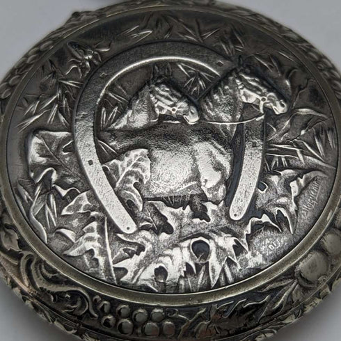 Swiss Made Vintage Enigma Pocket Watch with Horse Sculpture Alloy Case Working Good