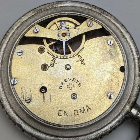 Swiss Made Vintage Enigma Pocket Watch with Horse Sculpture Alloy Case Working Good