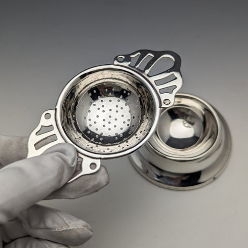 British vintage silver plate tea strainer