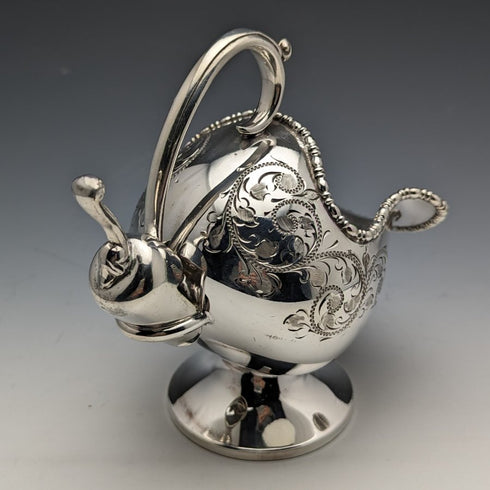 English antique silver plate sugar bowl with scoop