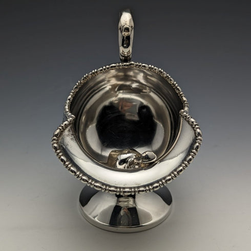 English antique silver plate sugar bowl with scoop