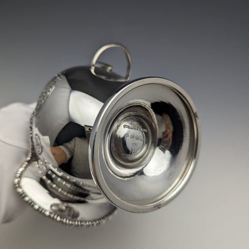 English antique silver plate sugar bowl with scoop