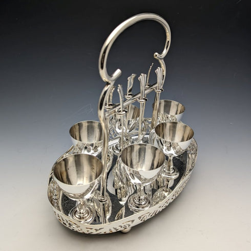 British antique silver plated egg stand set of 6 with rack