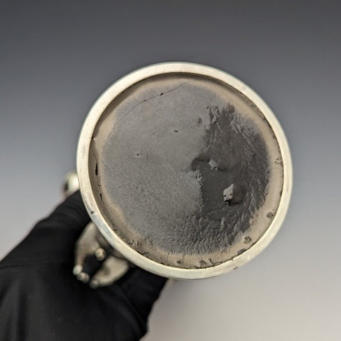 1906年 英国アンティーク 純銀製 大型花瓶ペア コバルトインナー