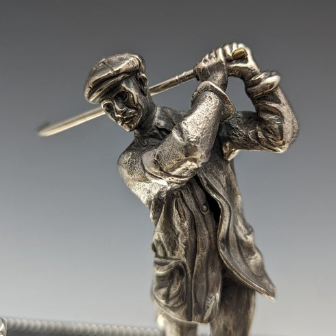 British Vintage Silver Plated Golf Design Pen Stand & Inkwell Pair