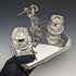 British Vintage Silver Plated Golf Design Pen Stand & Inkwell Pair