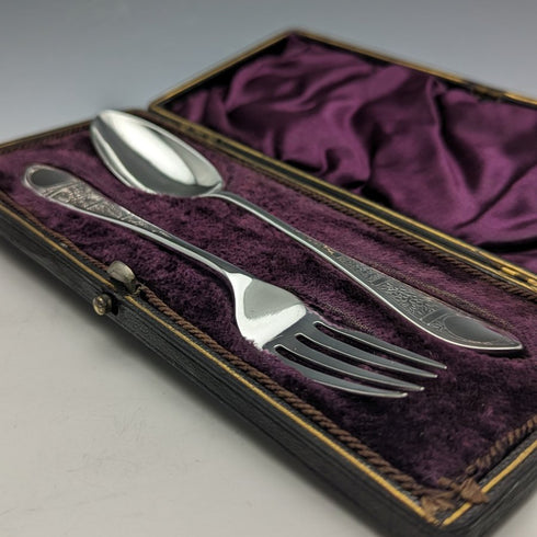 1899 English Antique Silver Plated Crisling Cutlery Set in Case