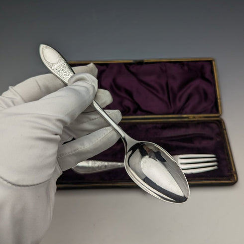 1899 English Antique Silver Plated Crisling Cutlery Set in Case
