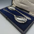 English antique silver plated serving spoon pair in case