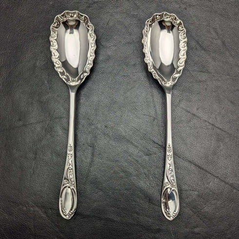 English antique silver plated serving spoon pair in case