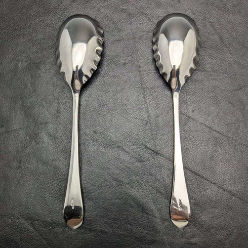 English antique silver plated serving spoon pair in case