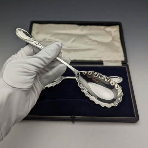 英国アンティーク シルバープレート製 サービングスプーン ペア ケース入