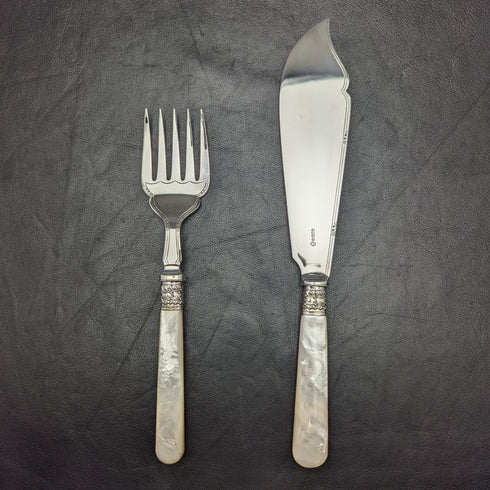 英国ヴィンテージ 白蝶貝ハンドル シルバープレート製 フィッシュサーバーセット ケース入