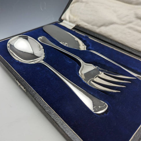 Around 1920 English antique silver plate serving cutlery 3-piece set in case