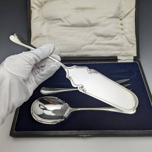 1920年頃 英国アンティーク シルバープレート製 サービングカトラリー3点セット ケース入